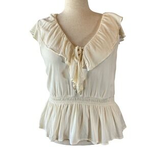 OLD NAVY Womens Cream Ruffle V Neck Smocked Waist Peplum Blouse Top XL